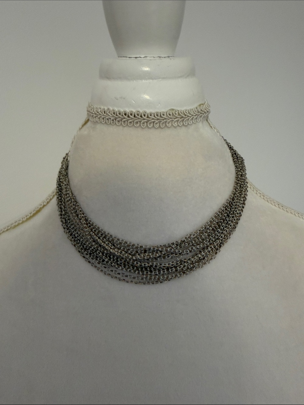 Layered Silver-Tone Multi-Strand mesh chain Necklace
